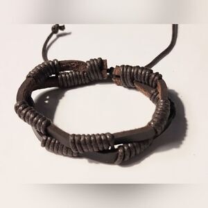 Men's bracelet leather layered brown new d40